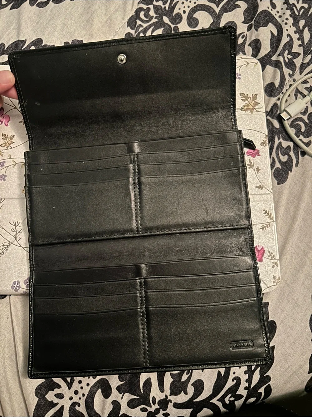 Coach Black Signature Fold Wallet with Leather Trim